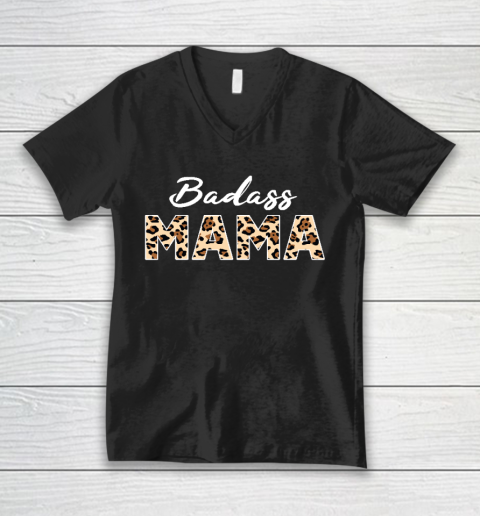 Mother's Day Gift Badass Mama Leopard Print V-Neck T-Shirt