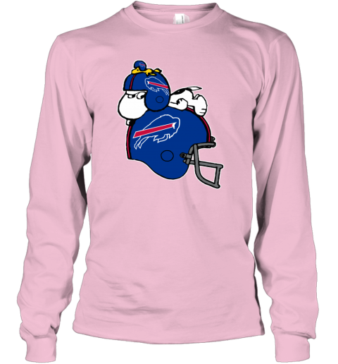 izdv snoopy and woodstock resting on buffalo bills helmet youth long sleeve 50 front light pink
