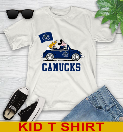 NHL Hockey Vancouver Canucks Pluto Mickey Driving Disney Shirt Youth T-Shirt