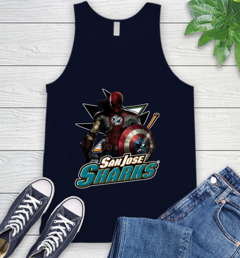 NHL Captain America Thor Spider Man Hawkeye Avengers Endgame Hockey San Jose Sharks Tank Top 3