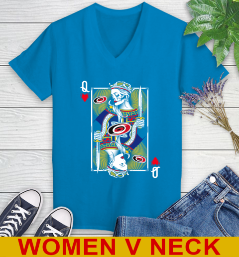 NHL Hockey Carolina Hurricanes The Queen Of Hearts Card Shirt Women's V-Neck T-Shirt 7