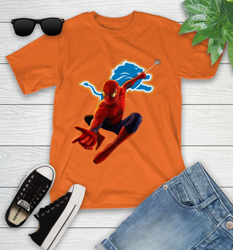 NFL Spider Man Avengers Endgame Football Detroit Lions Youth T-Shirt 7
