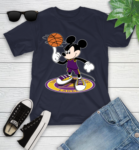 NBA Basketball Los Angeles Lakers Cheerful Mickey Disney Shirt Youth T-Shirt 3