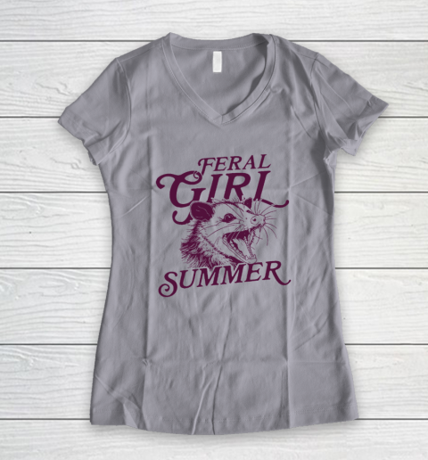 Feral Girl Summer Opossum Vintage Women's V-Neck T-Shirt 2