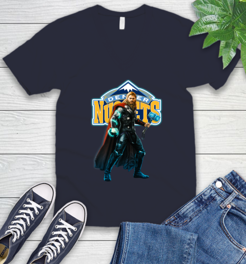 NBA Thor Avengers Endgame Basketball Denver Nuggets V-Neck T-Shirt 3