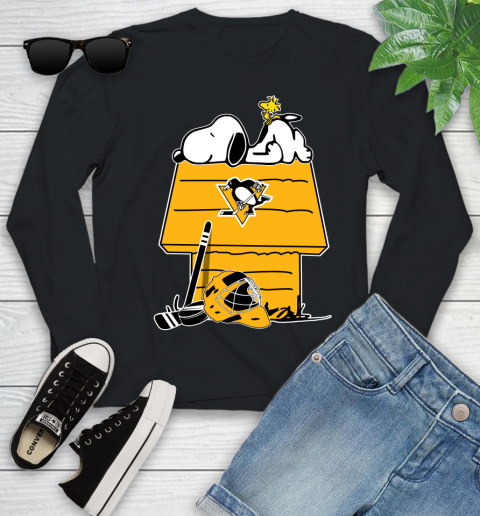 Pittsburgh Penguins NHL Hockey Snoopy Woodstock The Peanuts Movie Youth Long Sleeve 2