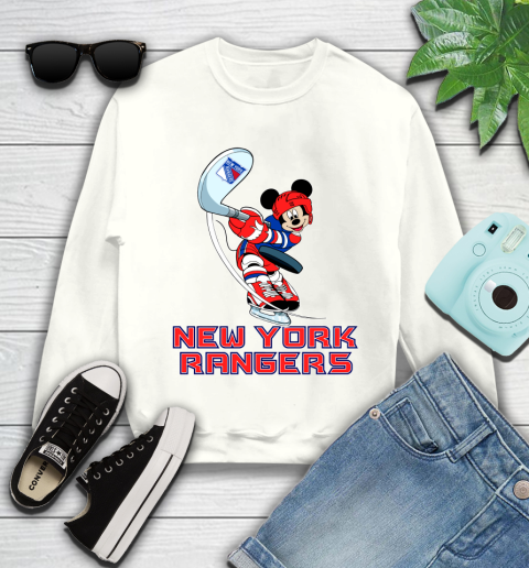 NHL Hockey New York Rangers Cheerful Mickey Mouse Shirt Youth Sweatshirt 2