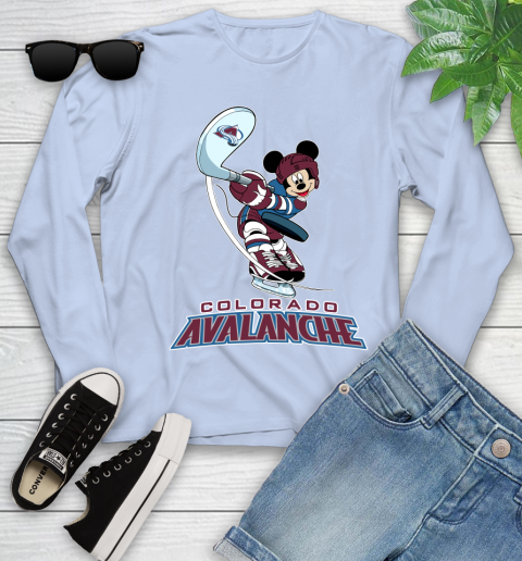 NHL Hockey Colorado Avalanche Cheerful Mickey Mouse Shirt Youth Long Sleeve 9