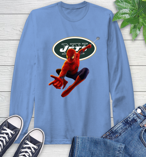 NFL Spider Man Avengers Endgame Football New York Jets Long Sleeve T-Shirt 12 NFL Spider Man Avengers Endgame Football New York Jets Long Sleeve T-Shirt - Image 12