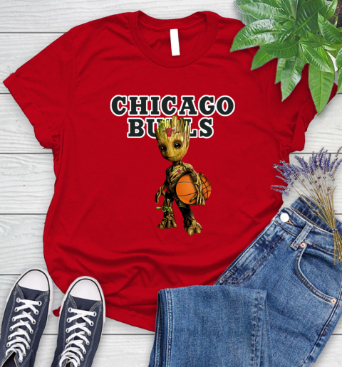 Chicago Bulls NBA Basketball Groot Marvel Guardians Of The Galaxy Women's T-Shirt 9