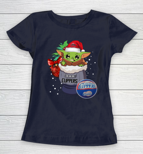 LA Clippers Christmas Baby Yoda Star Wars Funny Happy NBA Women's T-Shirt 4