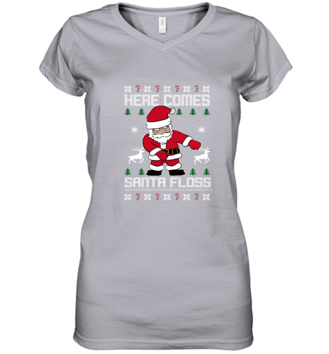 Here Comes Santa Floss Ugly Christmas Adult Crewneck Women's V-Neck T-Shirt