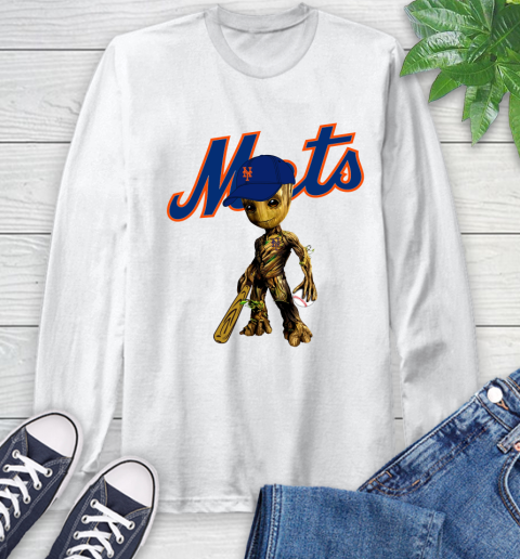 MLB New York Mets Groot Guardians Of The Galaxy Baseball Long Sleeve T-Shirt