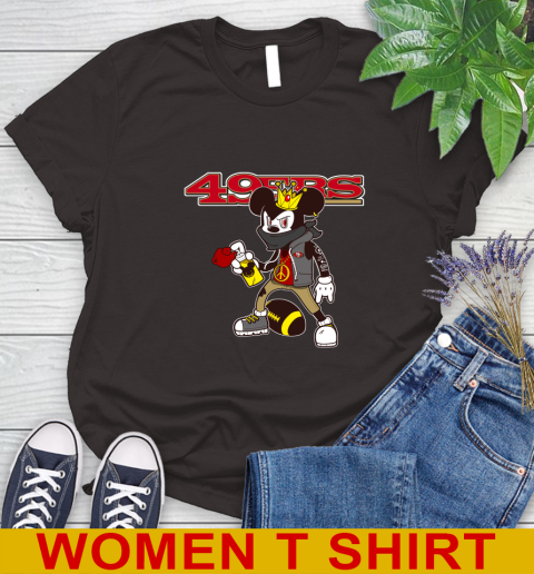 San Francisco 49ers NFL Football Mickey Peace Sign Sports Women's T-Shirt - Image 9