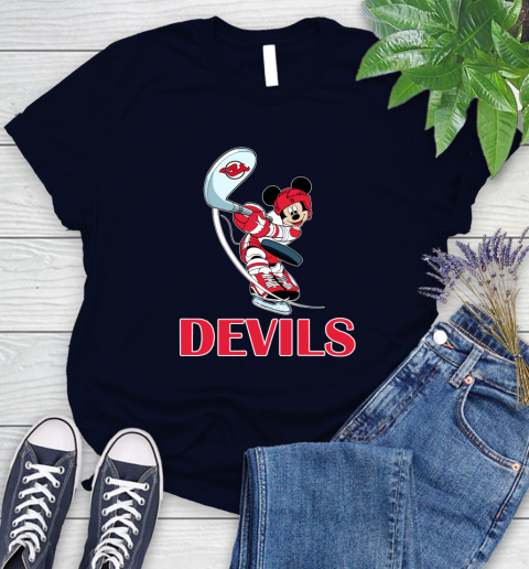 NHL Hockey New Jersey Devils Cheerful Mickey Mouse Shirt Women's T-Shirt 4 NHL Hockey New Jersey Devils Cheerful Mickey Mouse Shirt Women's T-Shirt - Image 4