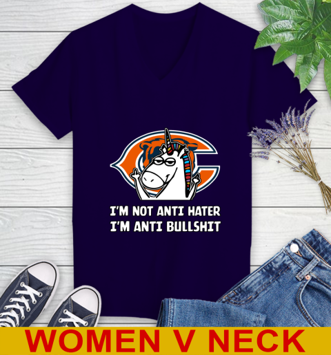 Chicago Bears NFL Football Unicorn I'm Not Anti Hater I'm Anti Bullshit Women's V-Neck T-Shirt 4