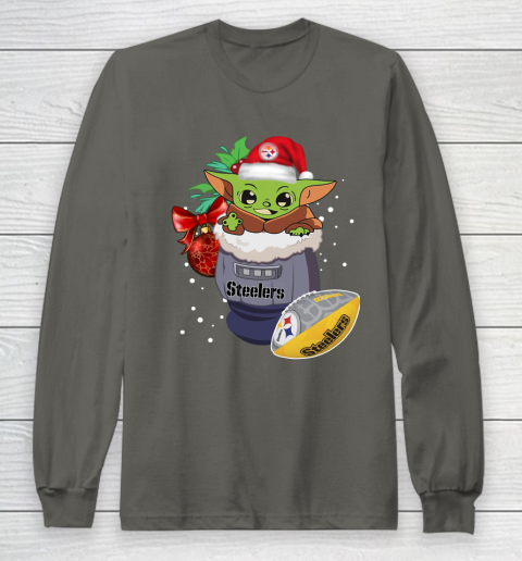 Pittsburgh Steelers Christmas Baby Yoda Star Wars Funny Happy NFL Long Sleeve T-Shirt 8