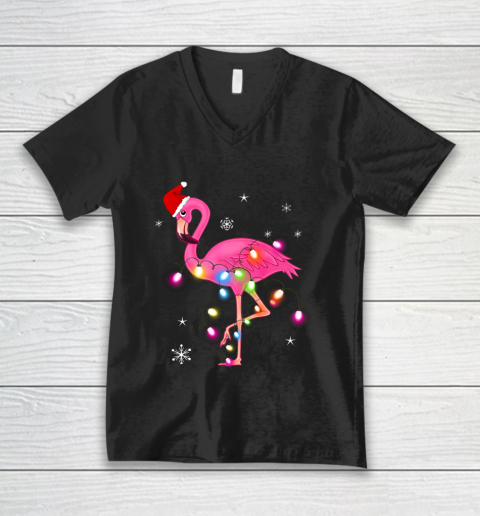 Pink Flamingo Christmas V-Neck T-Shirt
