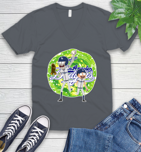 MLB Los Angeles Dodgers Rick And Morty Commissioner's Trophy Baseball Sports V-Neck T-Shirt 5