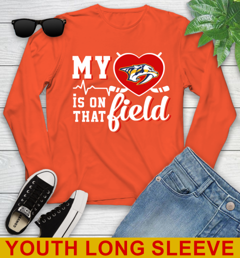 NHL My Heart Is On That Field Hockey Sports Nashville Predators Youth Long Sleeve 3