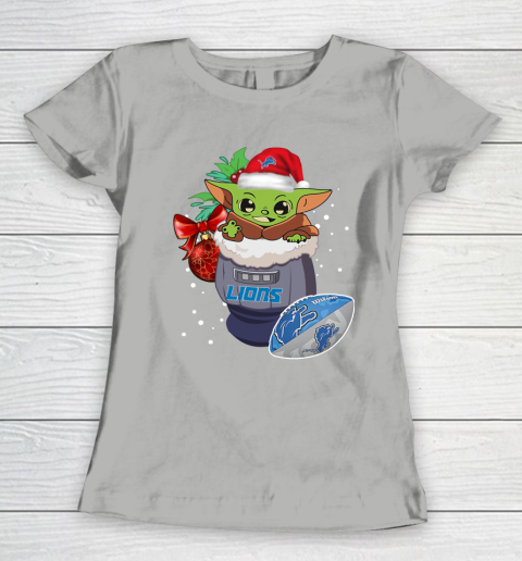 Detroit Lions Christmas Baby Yoda Star Wars Funny Happy NFL Women's T-Shirt 11