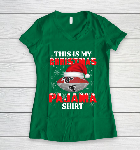 Atlanta Falcons This Is My Christmas Pajama Shirt NFL Women's V-Neck T-Shirt 3