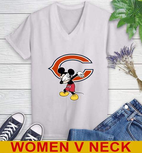 Chicago Bears NFL Football Dabbing Mickey Disney Sports Women's V-Neck T-Shirt
