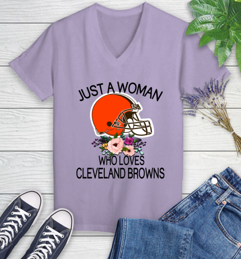 NFL Just A Woman Who Loves Cleveland Browns Football Sports Women's V-Neck T-Shirt 9