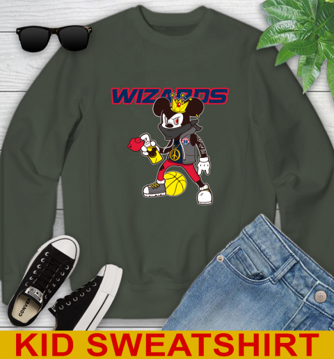 Washington Wizards NBA Basketball Mickey Peace Sign Sports Youth Sweatshirt 9