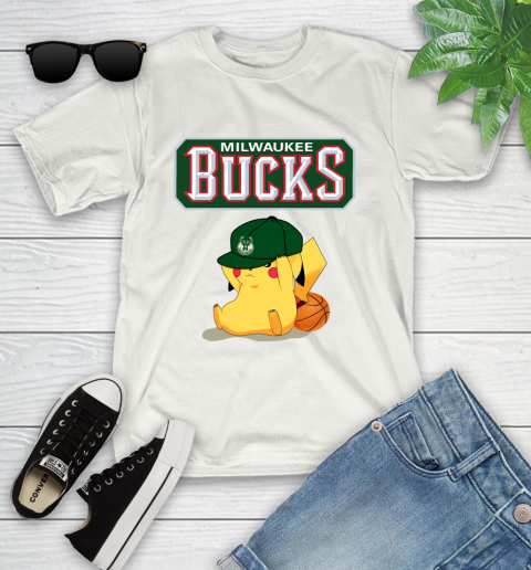NBA Pikachu Basketball Sports Milwaukee Bucks Youth T-Shirt