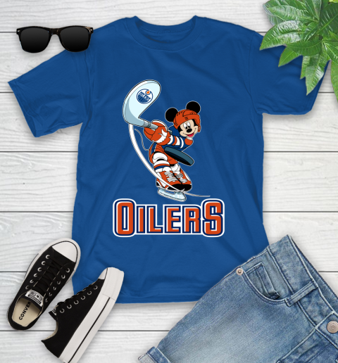 NHL Hockey Edmonton Oilers Cheerful Mickey Mouse Shirt Youth T-Shirt 9