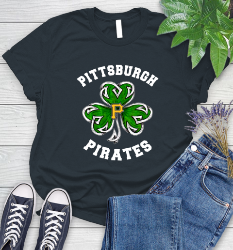 MLB Pittsburgh Pirates Three Leaf Clover St Patrick's Day Baseball Sports Women's T-Shirt 8
