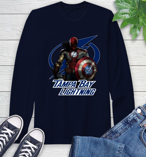 NHL Captain America Thor Spider Man Hawkeye Avengers Endgame Hockey Tampa Bay Lightning Long Sleeve T-Shirt 4