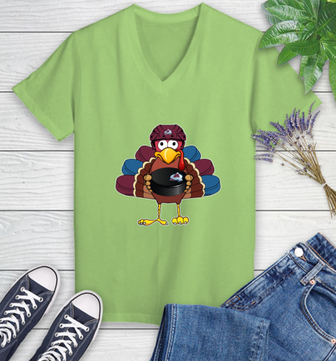 Colorado Avalanche Turkey Thanksgiving Day Women's V-Neck T-Shirt 11