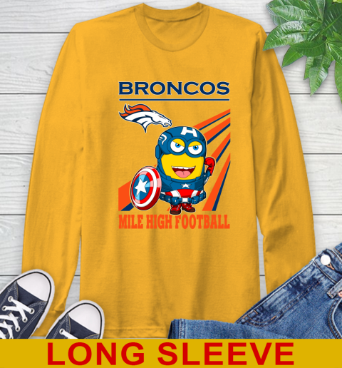 NFL Football Denver Broncos Captain America Marvel Avengers Minion Shirt Long Sleeve T-Shirt 2