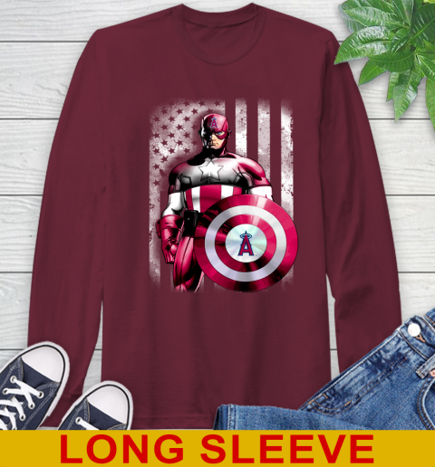 Los Angeles Angels MLB Baseball Captain America Marvel Avengers American Flag Shirt Long Sleeve T-Shirt 7
