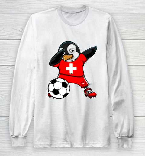 Dabbing Penguin Switzerland Soccer Fan Jersey Football Lovers Long Sleeve T-Shirt
