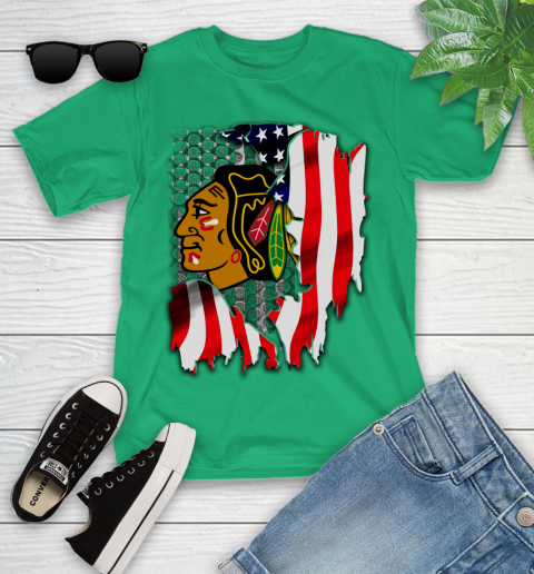 Chicago Blackhawks NHL Hockey American Flag Youth T-Shirt 8