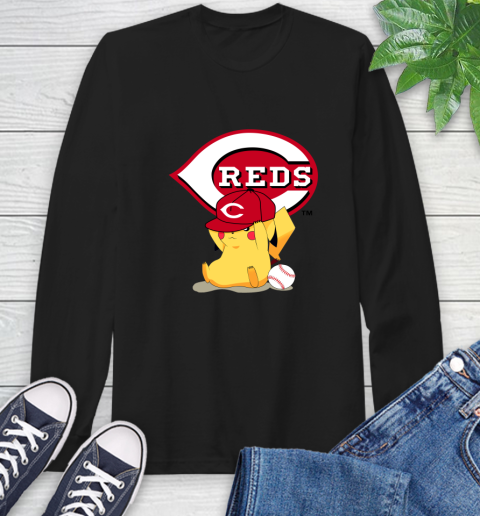 MLB Pikachu Baseball Sports Cincinnati Reds Long Sleeve T-Shirt 2