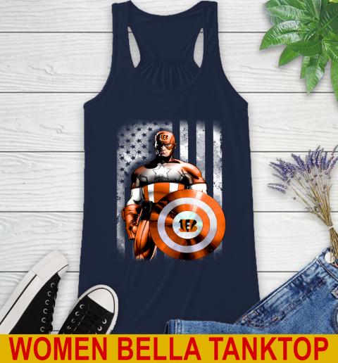 Cincinnati Bengals NFL Football Captain America Marvel Avengers American Flag Shirt Racerback Tank 9
