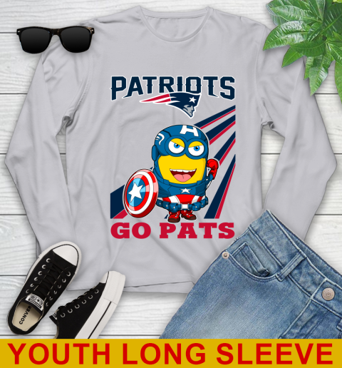 NFL Football New England Patriots Captain America Marvel Avengers Minion Shirt Youth Long Sleeve 5