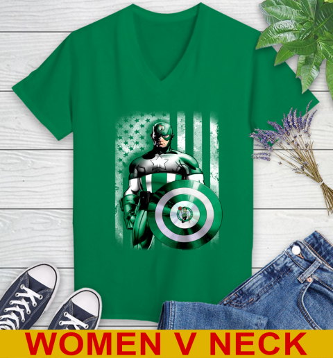 Boston Celtics NBA Basketball Captain America Marvel Avengers American Flag Shirt Women's V-Neck T-Shirt 5