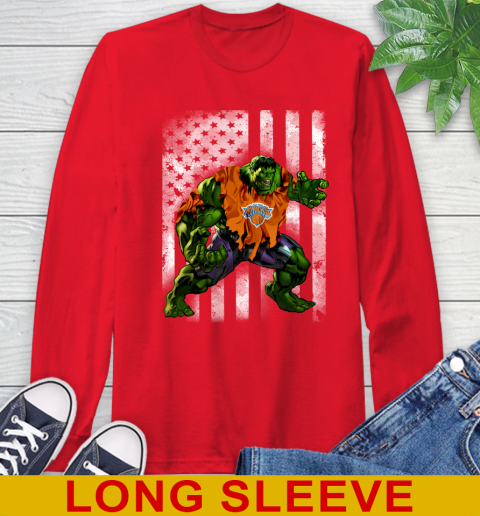 New York Knicks Hulk Marvel Avengers NBA Basketball American Flag Long Sleeve T-Shirt 12