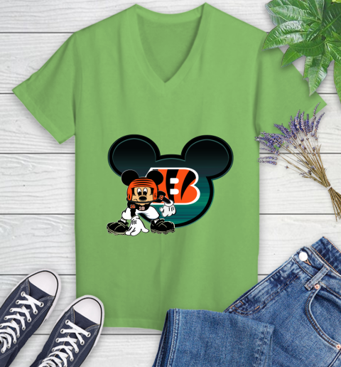 NFL Cincinnati Bengals Mickey Mouse Disney Football T Shirt Women's V-Neck T-Shirt 11