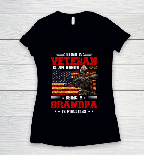 Veteran Shirt Being A Veterans is An Honor Being A Grandpa is Priceless Women's V-Neck T-Shirt