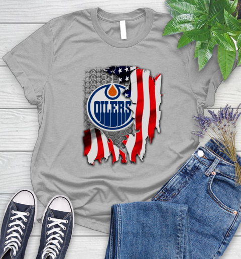 Edmonton Oilers NHL Hockey American Flag Women's T-Shirt 5