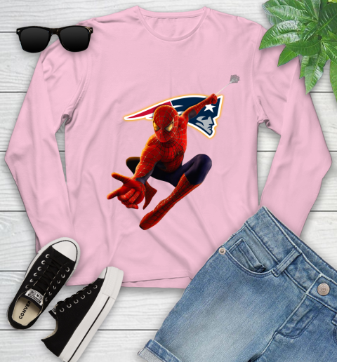 NFL Spider Man Avengers Endgame Football New England Patriots Youth Long Sleeve 10