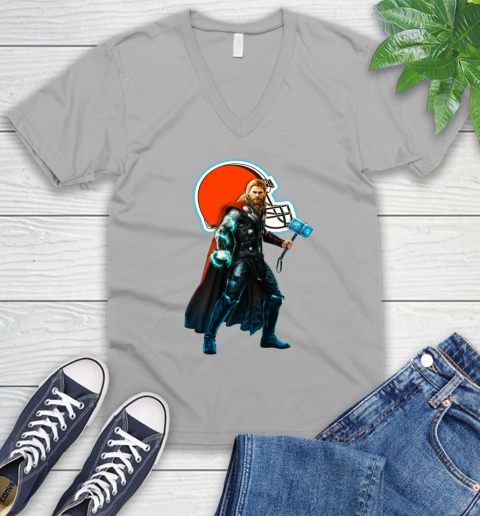 NFL Thor Avengers Endgame Football Cleveland Browns V-Neck T-Shirt 4