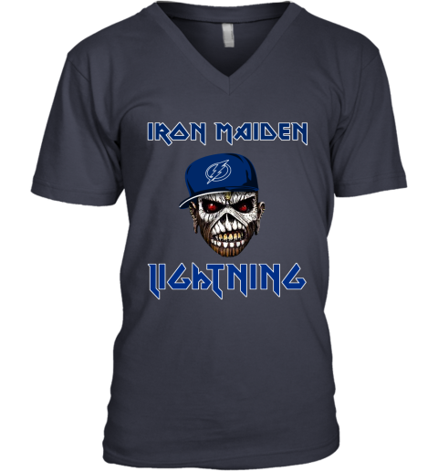 NHL Tampa Bay Lightning Iron Maiden Rock Band Music Hockey Sports 6YPn3EPLGDp v neck unisex 8 95 151514 front navy
