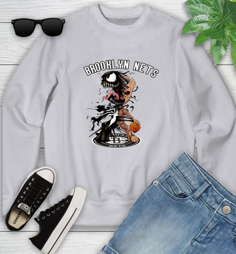 NBA Brooklyn Nets Basketball Venom Groot Guardians Of The Galaxy Youth Sweatshirt 4
